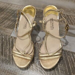 Michael Kors Gold Metallic Wedge Sandals